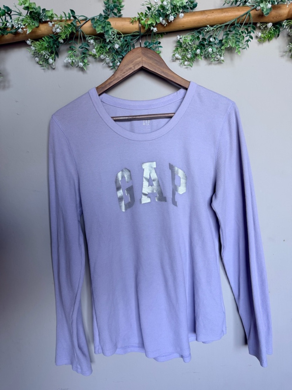 GAP logo Waffle Knit Long Sleeve Top | Size L